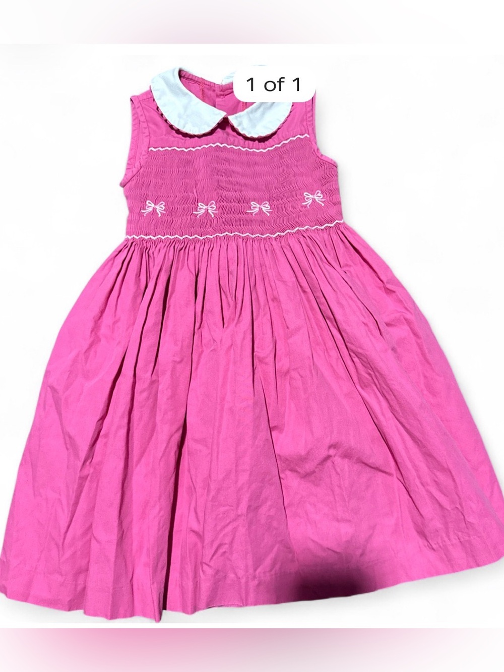 Girls Pink Sleeveless Smocked Dress with White Peter Pan Collar